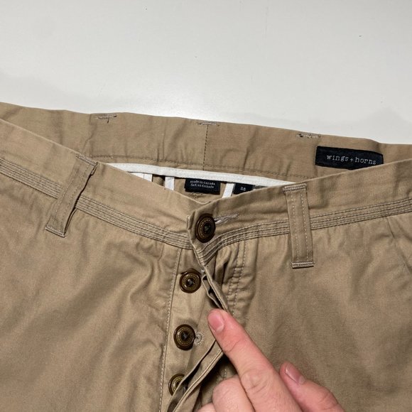 Wings + Horns Slim Fit Khaki cotton Chinos beige mens size 28x30 - Picture 3 of 7